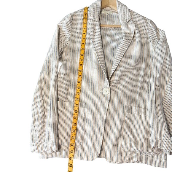 Max Studio Linen Blend Blazer Jacket Womens XS Tan Stripe Lightweight Minimalist - Picture 9 of 9